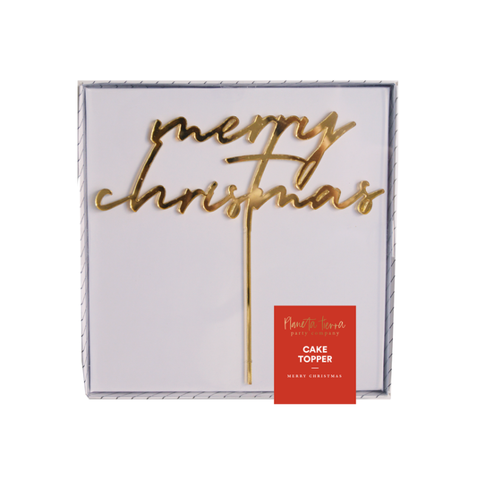 Cake Topper de Acrílico Merry Christmas Dorado (1 Pieza)