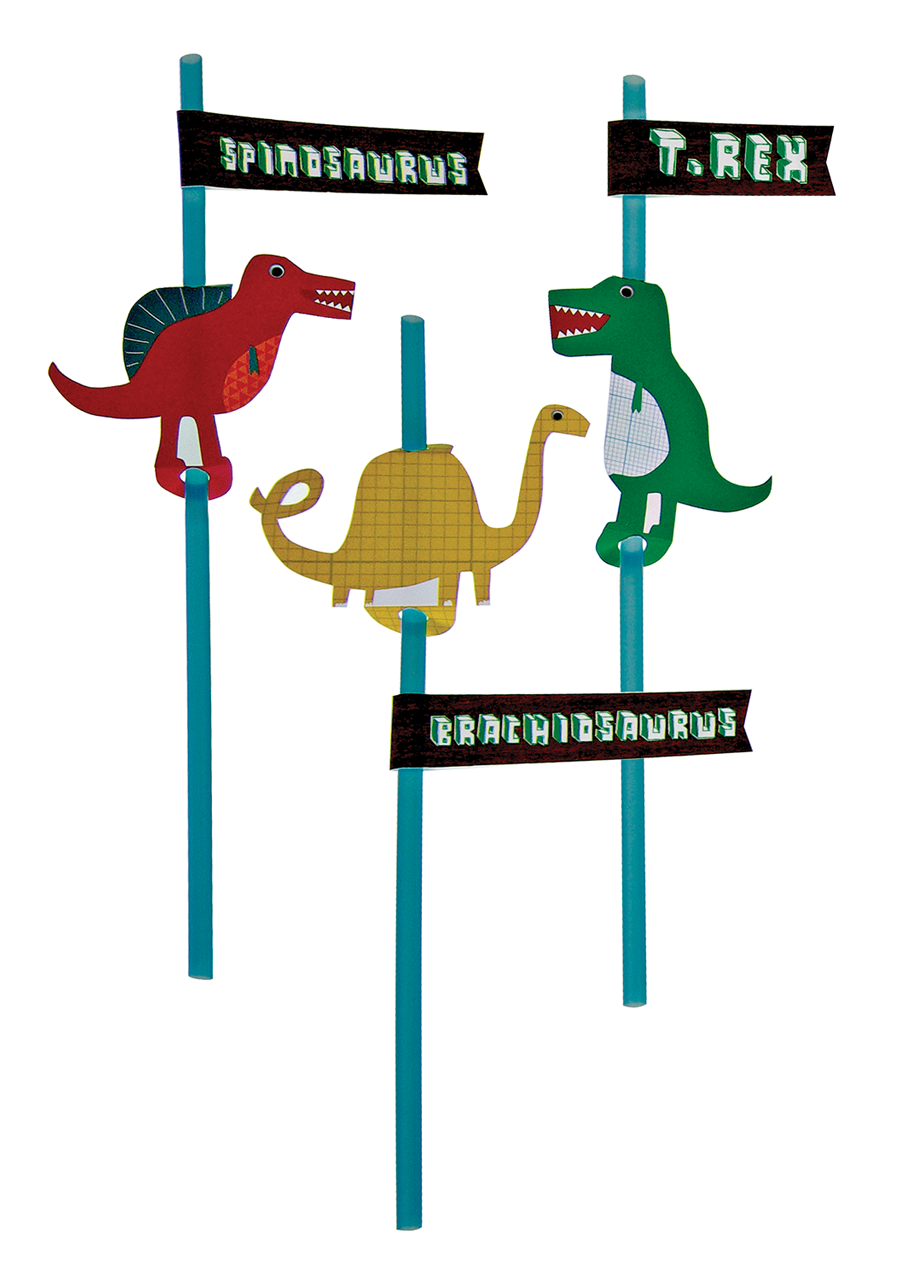 Popotes Azul Grisáceo de Dinosaurio (24 Piezas)
