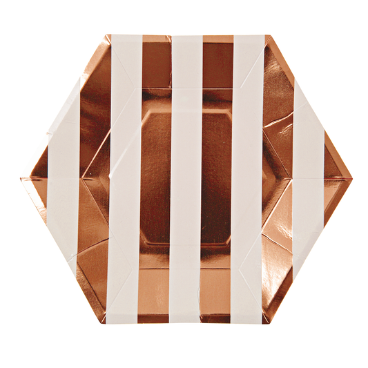 Platos Hexagonales con Líneas Rose Gold (8 Piezas)