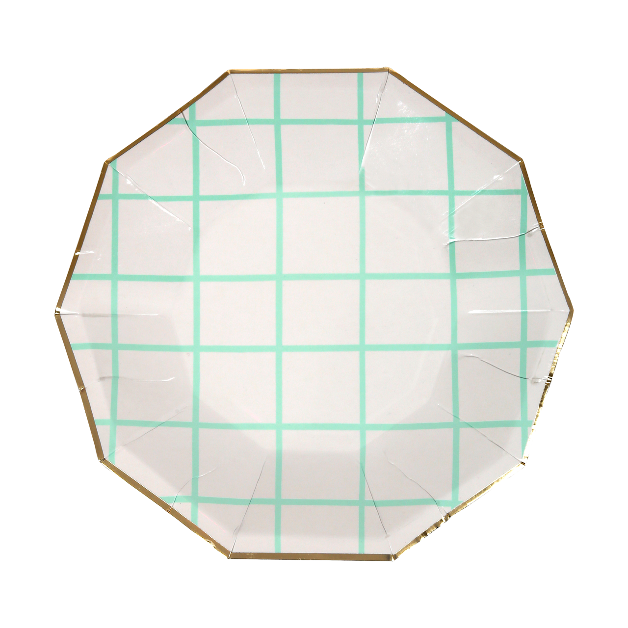 Platos Pequeños Cuadrícula Menta con Borde Dorado (8 Piezas)