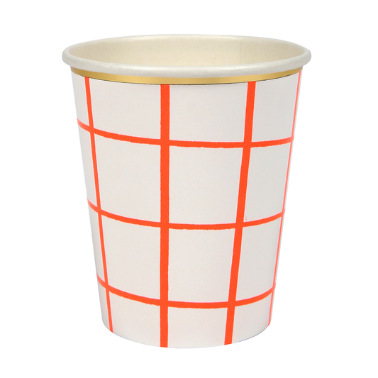 Vasos Cuadrícula Coral con Borde Dorado (8 Piezas)