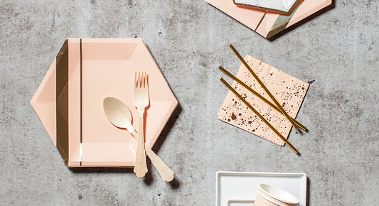 Platos Rosa con Dorado (8 Piezas)