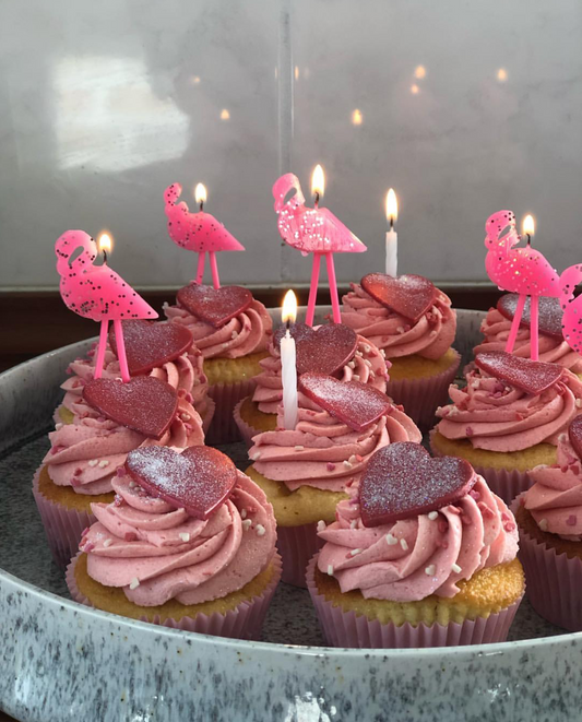 Velas en forma de Flamingo con Glitter Rosa Metálico (6 Velas)