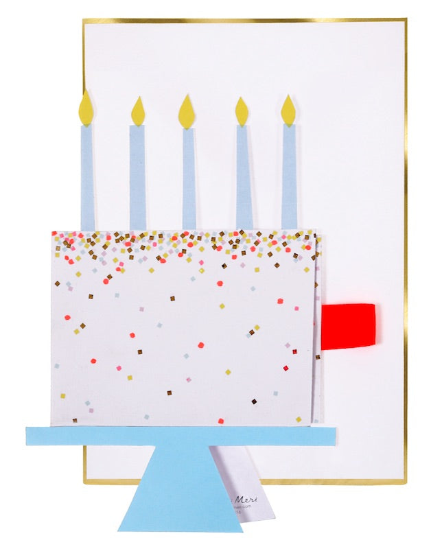 Tarjeta de Cumpleaños Pastel 3D y Rebanada Extraible