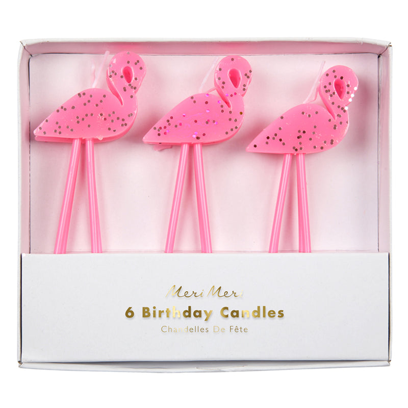 Velas en forma de Flamingo con Glitter Rosa Metálico (6 Velas)