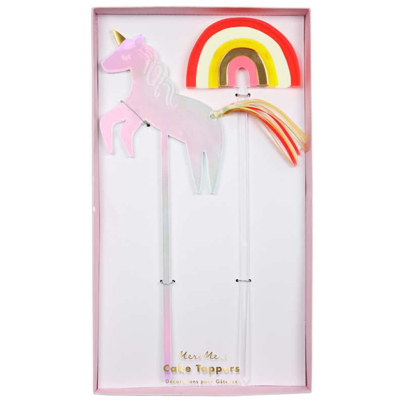 Cake Toppers de Acrílico de Unicornio & Arcoíris (2 Piezas)