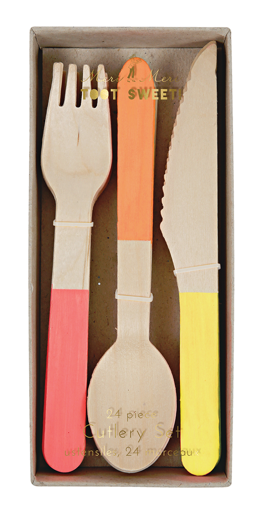 Cubiertos de Madera de Colores (24 Piezas)