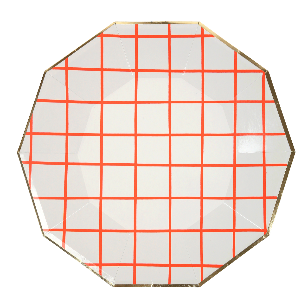 Platos Cuadrícula Coral con Borde Dorado (8 Piezas)