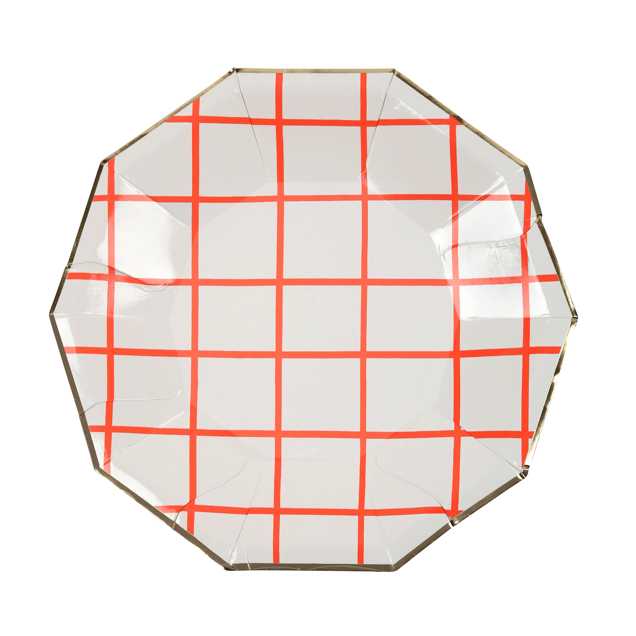 Platos Pequeños Cuadrícula Coral con Borde Dorado (8 Piezas)