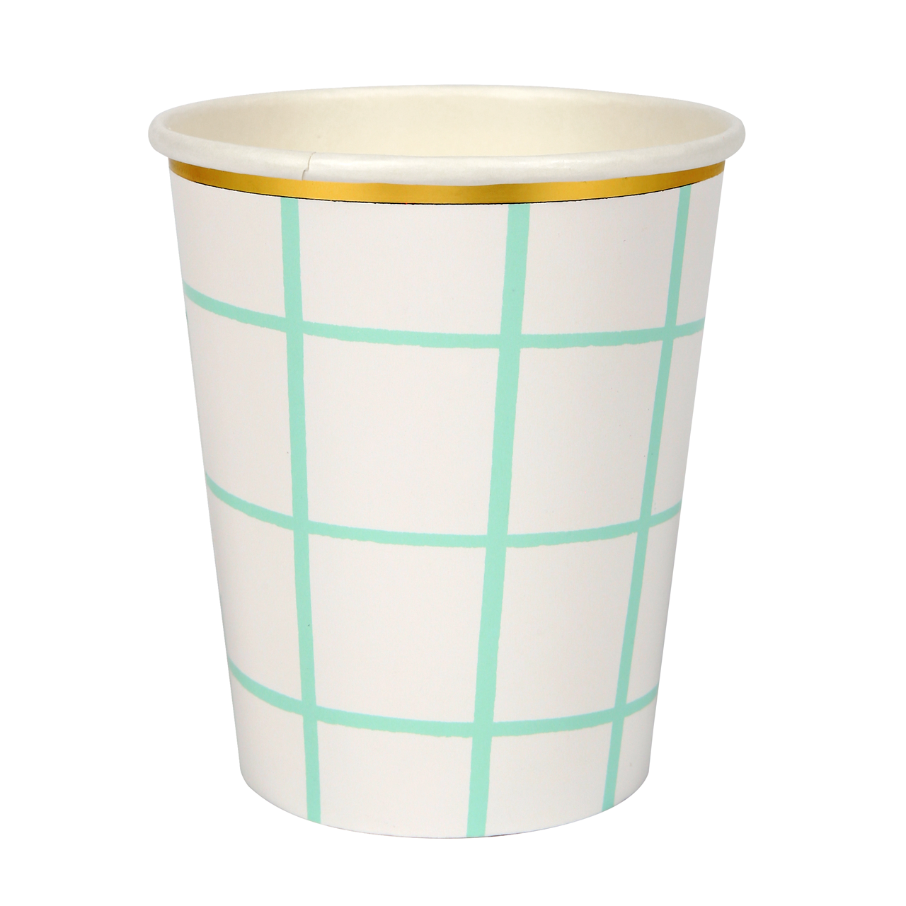 Vasos Cuadrícula Menta con Borde Dorando (8 Piezas)