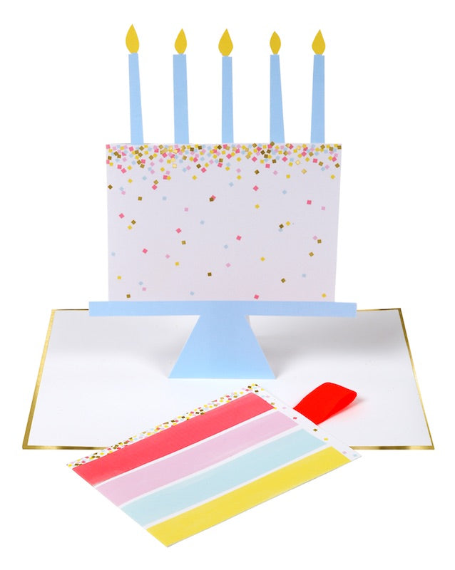 Tarjeta de Cumpleaños Pastel 3D y Rebanada Extraible