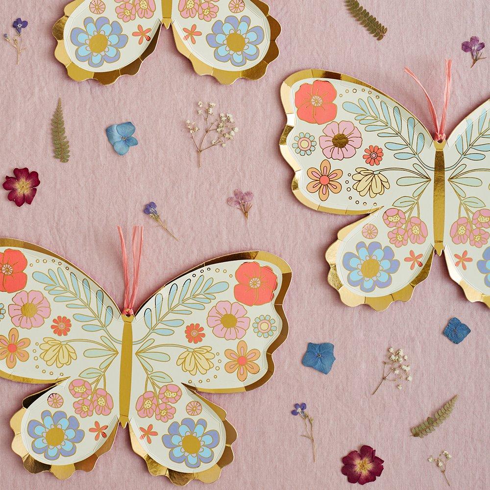 Platos Floreados en Forma de Mariposa (8 Piezas)